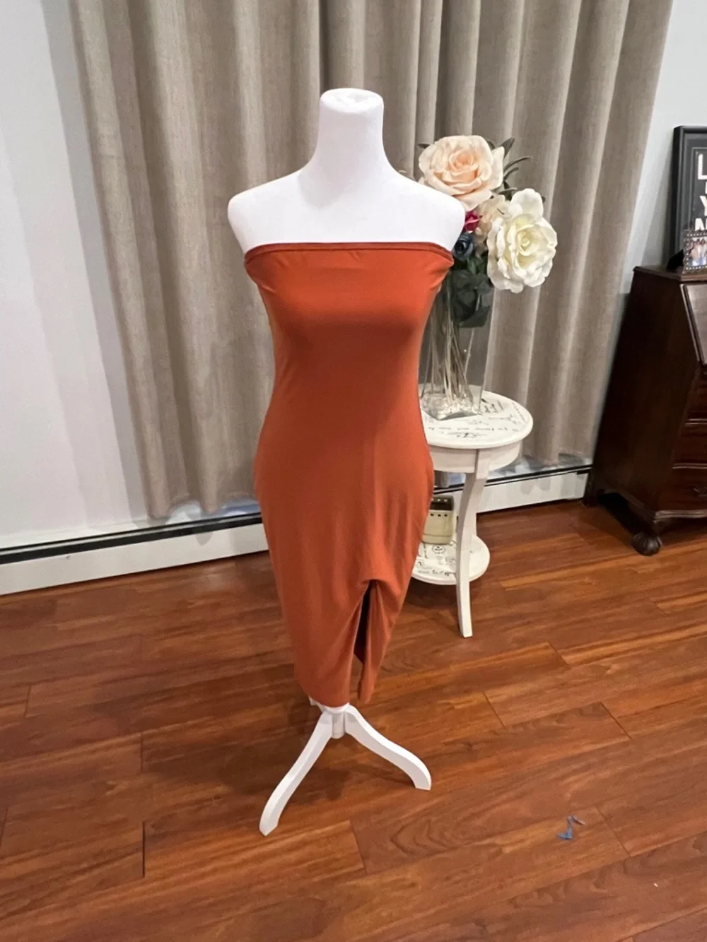 Strapless Rust Midi Dress - Picture 2 of 6
